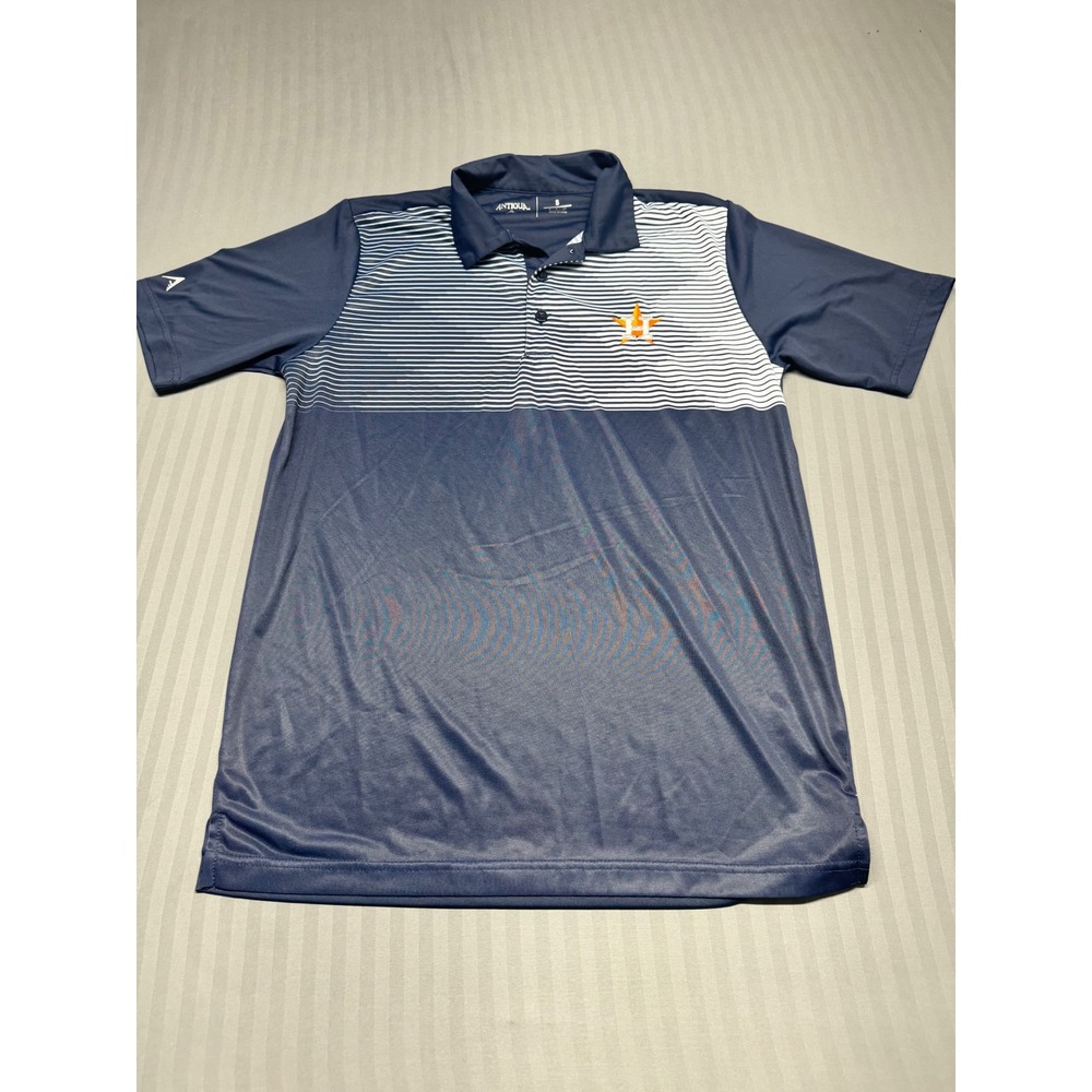 Antigua Houston Astros Mens Small Navy Blue White Striped Performance Polo Shirt